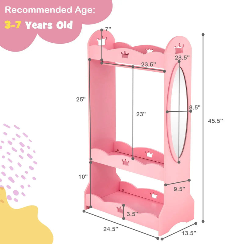 Kids Pretend Costume Closet with Mirror-Pink by DirectDeals