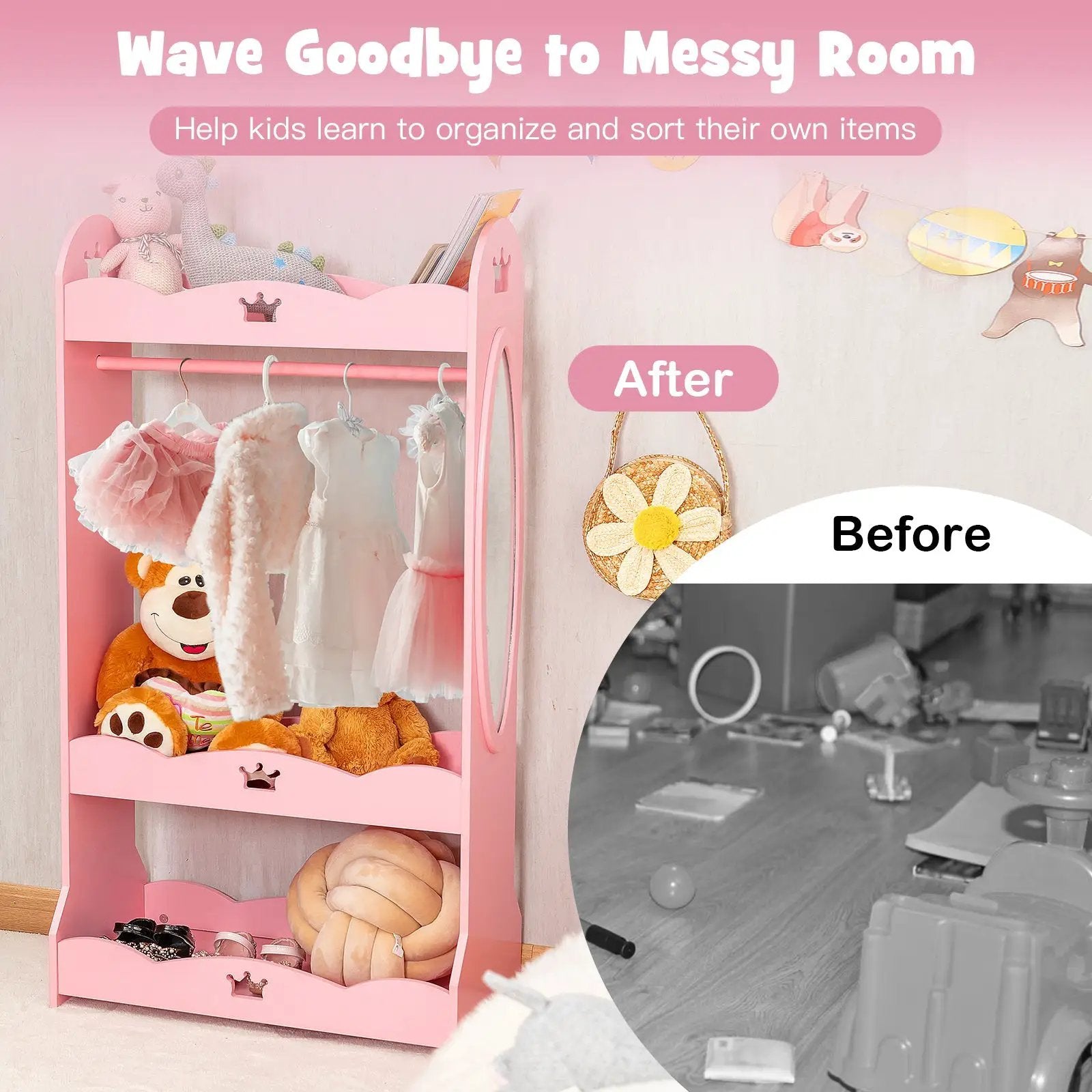 Kids Pretend Costume Closet with Mirror-Pink by DirectDeals