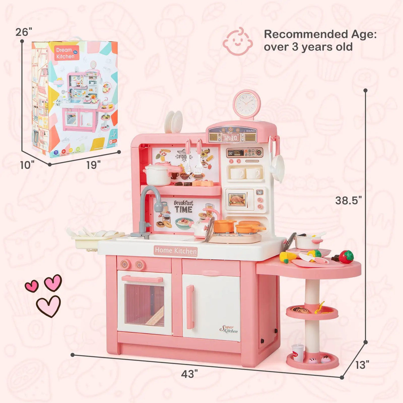 Kids Play Kitchen Toy with Stove Sink Oven with Light and Sound by DirectDeals