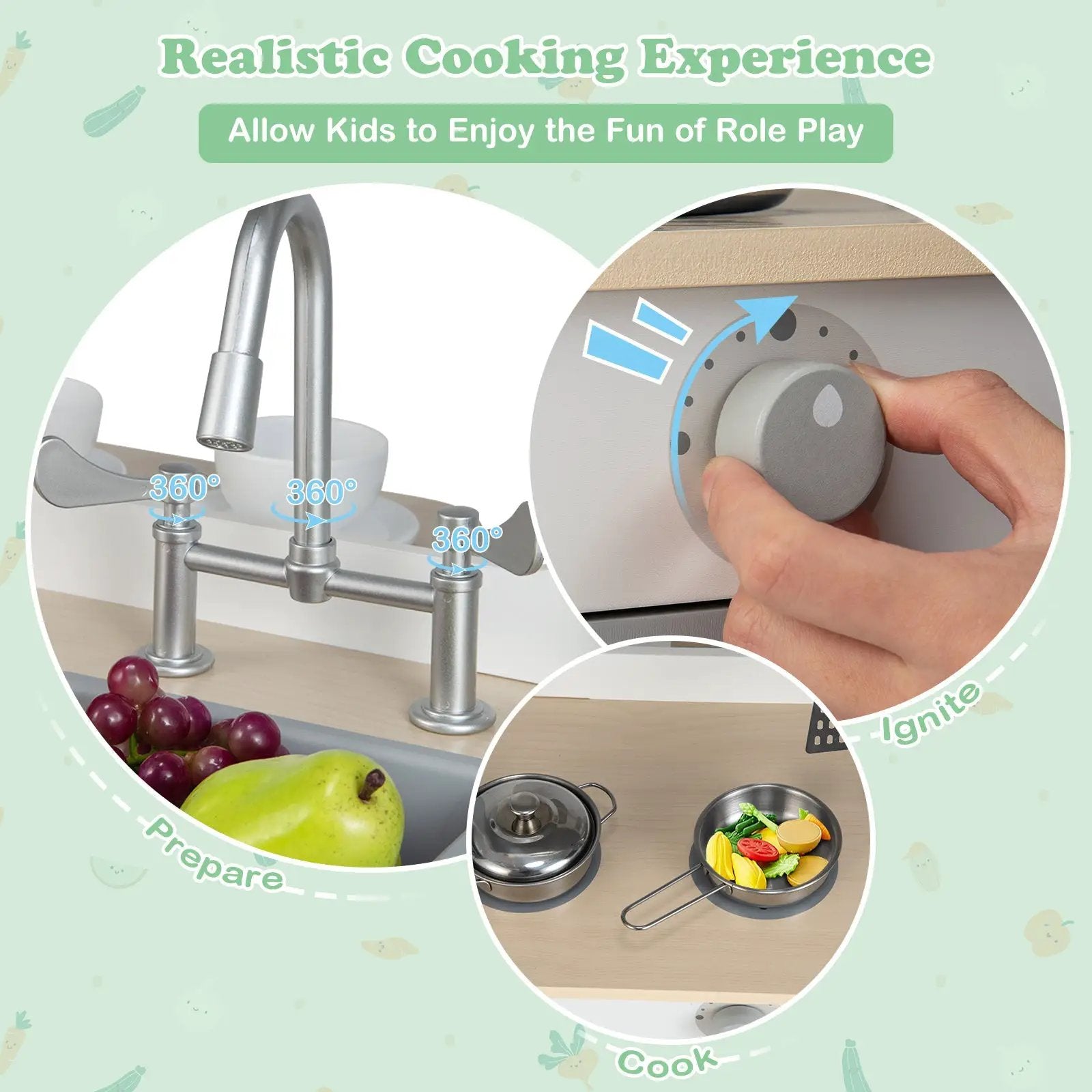Double Sided Kids Pretend Kitchen Playset with 2-Seat Cafe-Gray by DirectDeals
