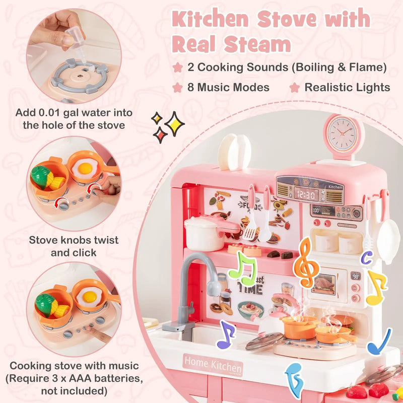 Kids Play Kitchen Toy with Stove Sink Oven with Light and Sound by DirectDeals