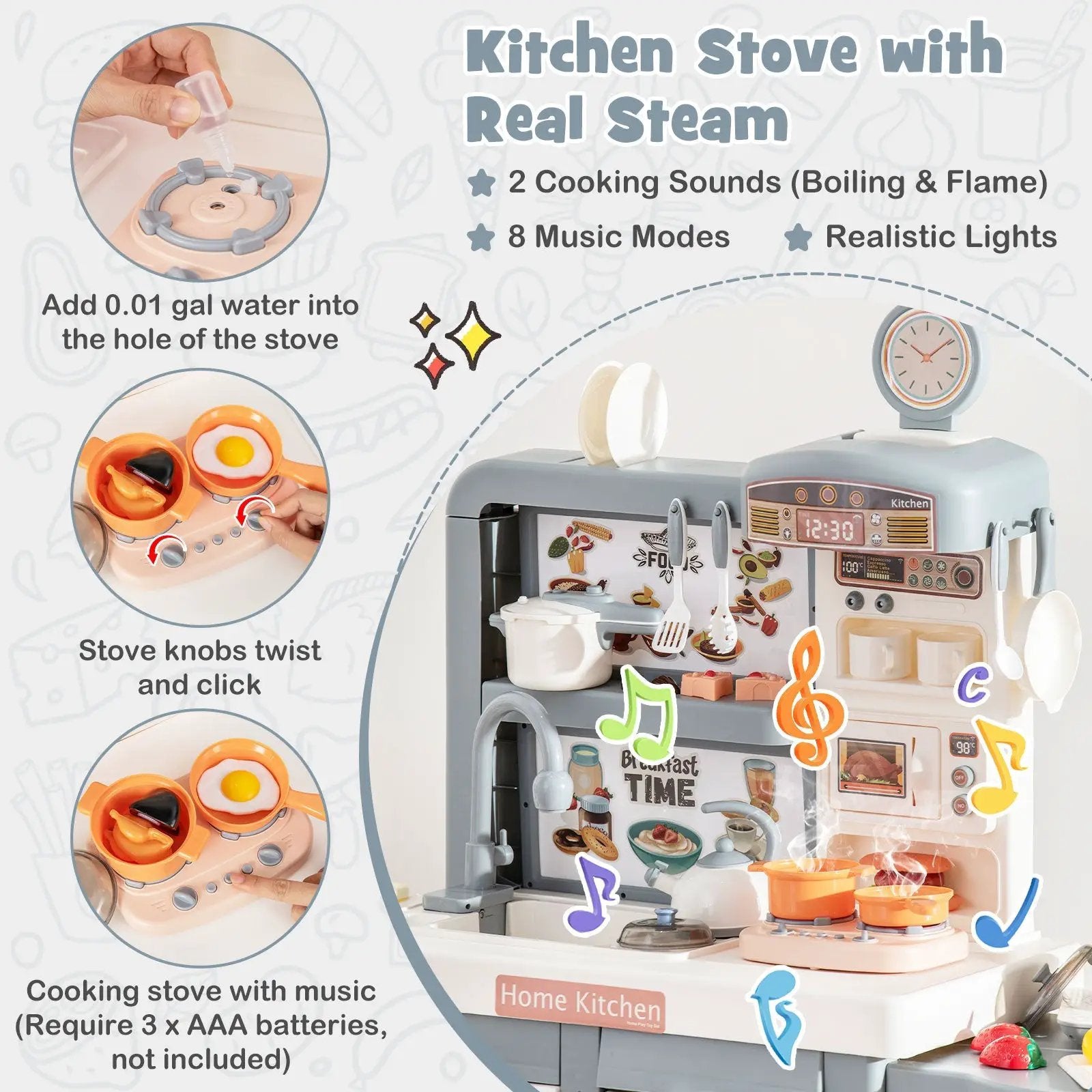 Kids Play Kitchen Toy with Stove Sink Oven with Light and Sound by DirectDeals