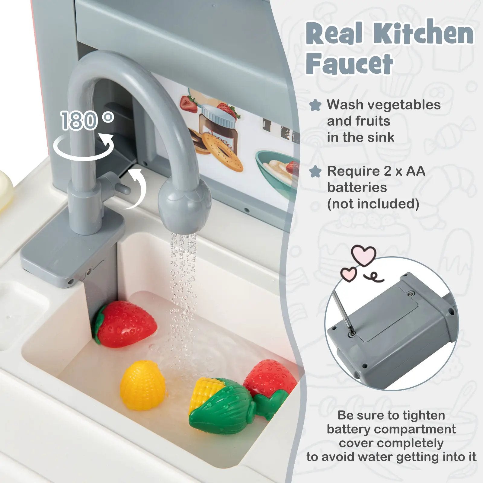 Kids Play Kitchen Toy with Stove Sink Oven with Light and Sound by DirectDeals