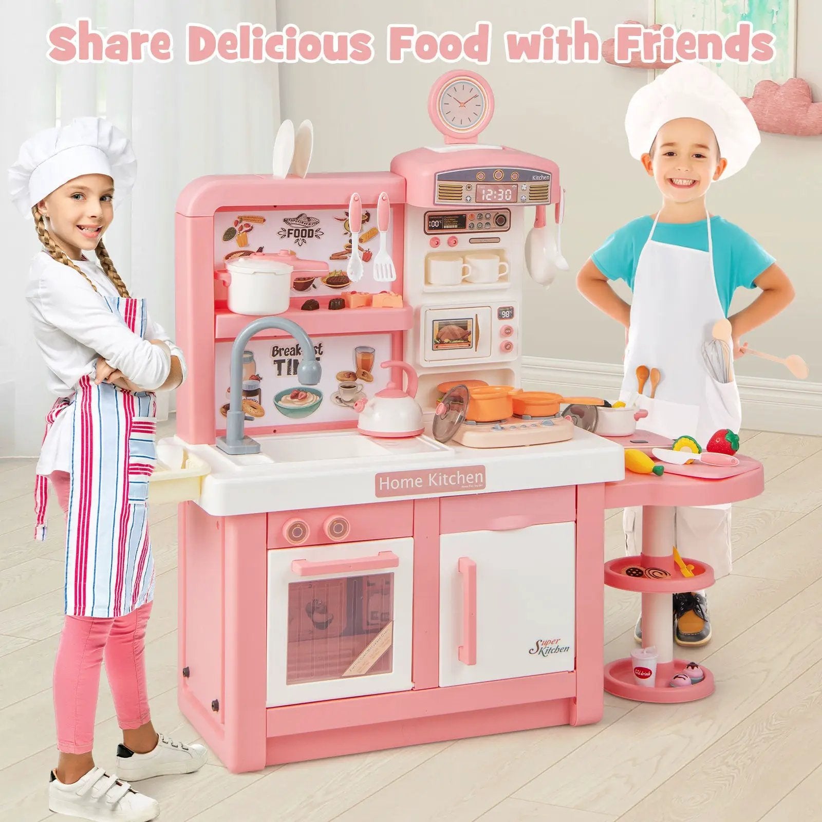 Kids Play Kitchen Toy with Stove Sink Oven with Light and Sound by DirectDeals