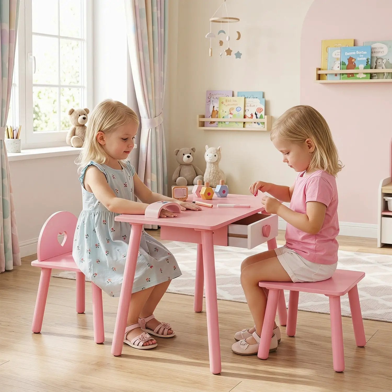 Kids Pretend Nail Salon Playset with Table and Stools by DirectDeals