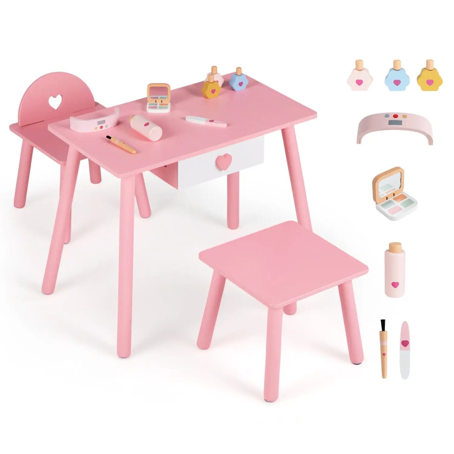 Kids Pretend Nail Salon Playset with Table and Stools by DirectDeals