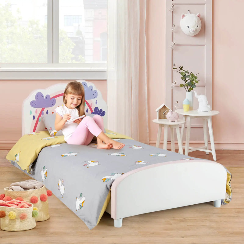 Kids Twin Size Upholstered Platform Wooden Bed with Rainbow Pattern by DirectDeals