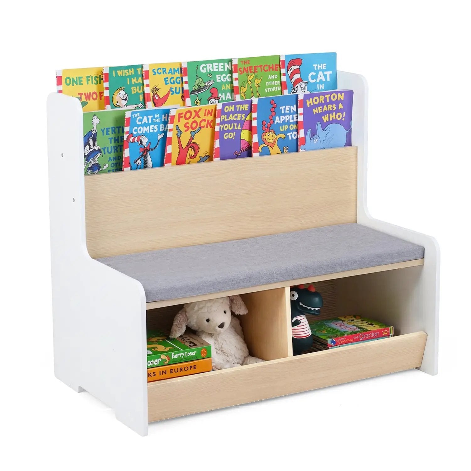 Kids Reading Nook with Bench Bookshelf and 2 Cubbies by DirectDeals