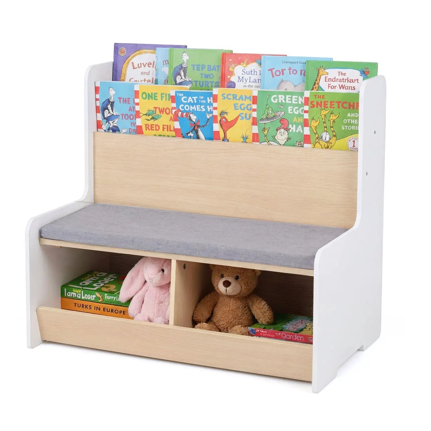 Kids Reading Nook with Bench Bookshelf and 2 Cubbies by DirectDeals
