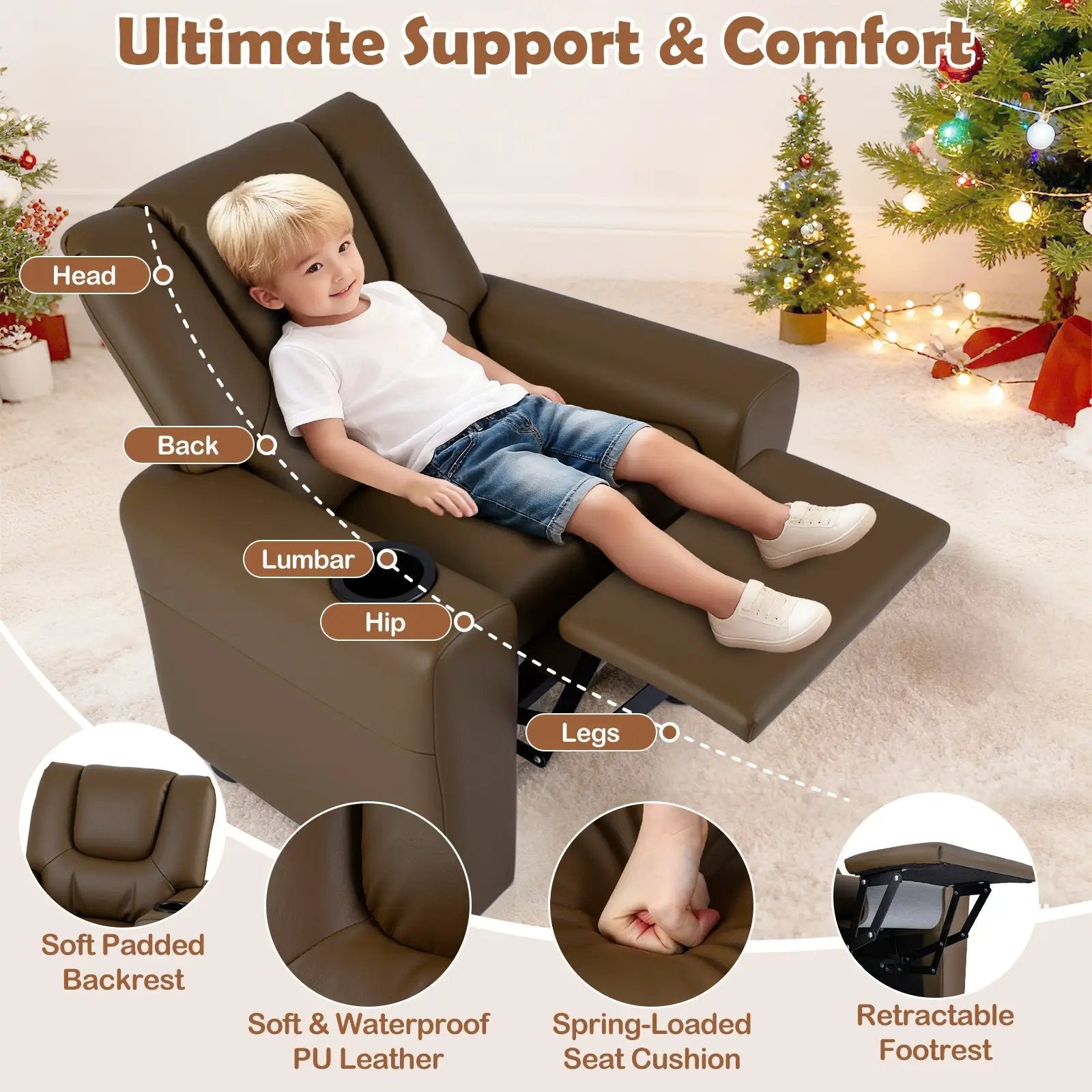 Kids Recliner Chair Push Back Toddler Reclining Armchair with Cup Holder by DirectDeals