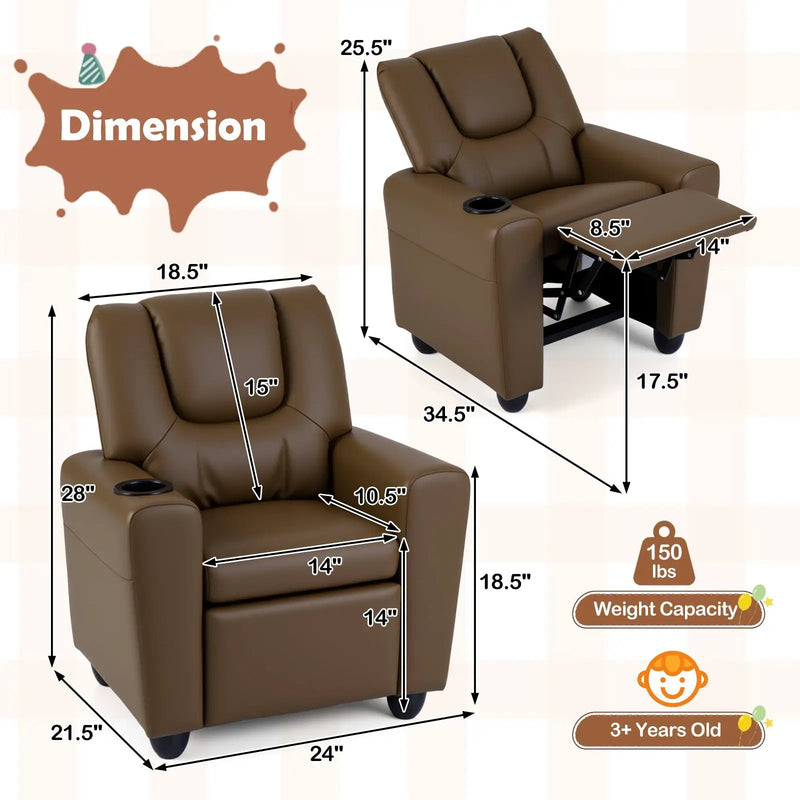Kids Recliner Chair Push Back Toddler Reclining Armchair with Cup Holder by DirectDeals
