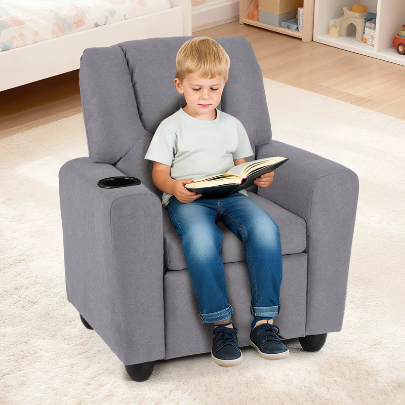 Kids Recliner Chair Push Back Toddler Reclining Armchair with Cup Holder by DirectDeals