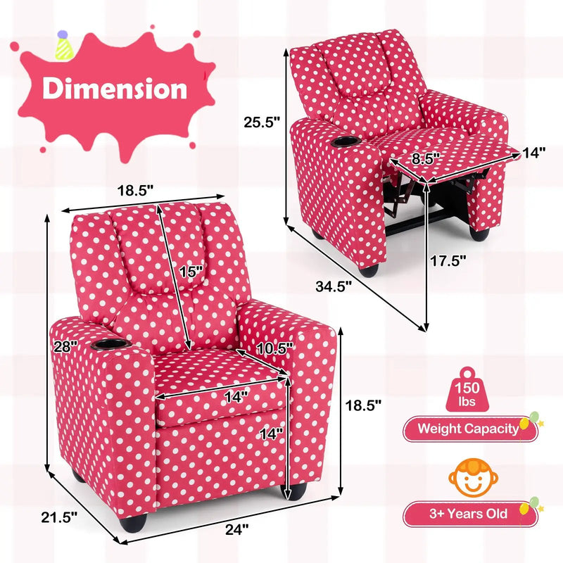 Kids Recliner Chair Push Back Toddler Reclining Armchair with Cup Holder by DirectDeals