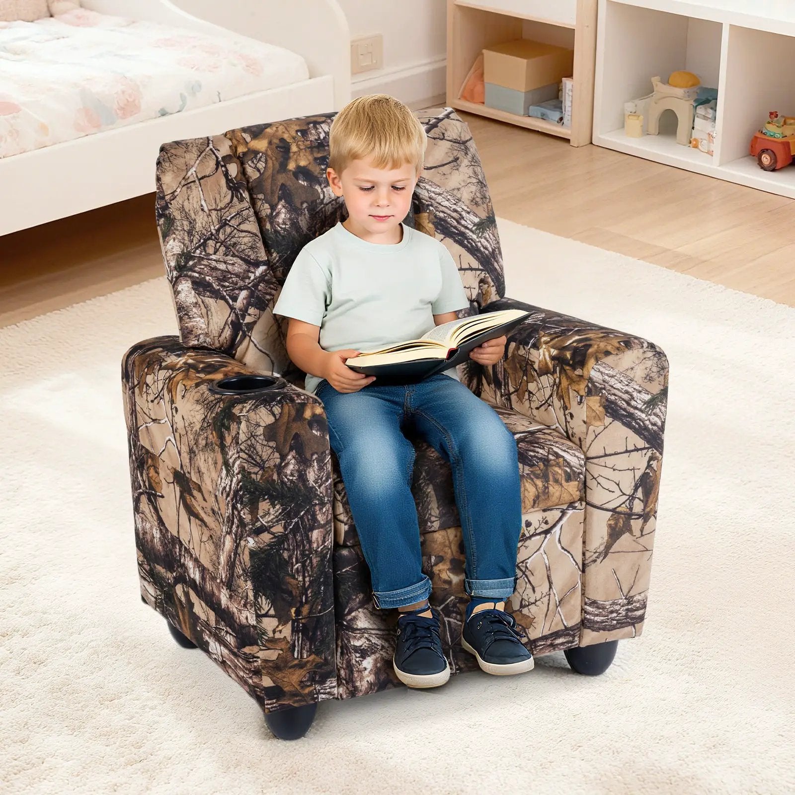 Kids Recliner Chair Push Back Toddler Reclining Armchair with Cup Holder by DirectDeals