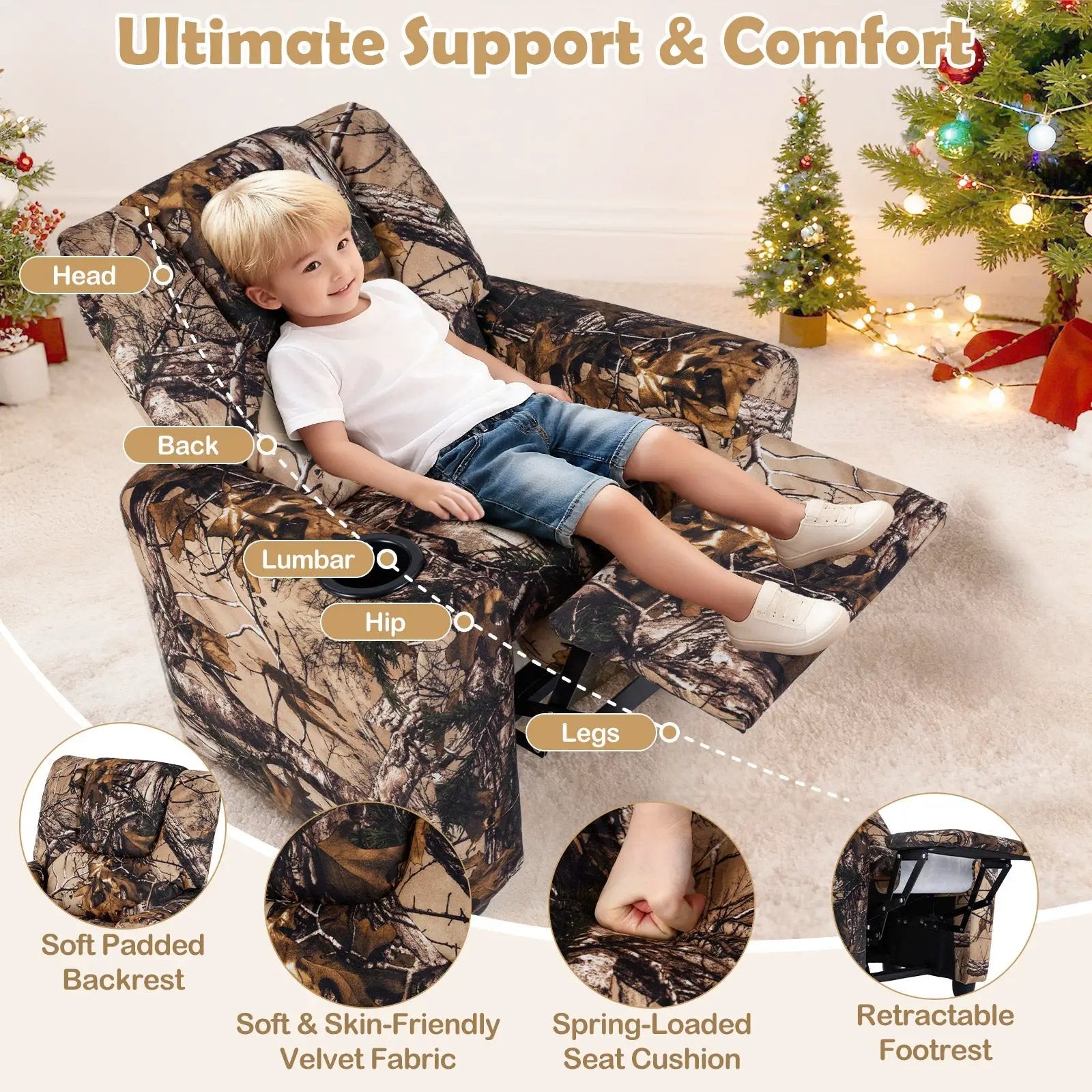 Kids Recliner Chair Push Back Toddler Reclining Armchair with Cup Holder by DirectDeals