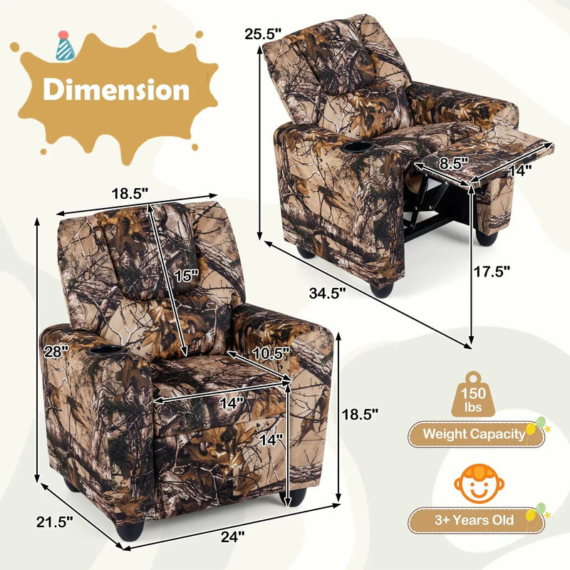 Kids Recliner Chair Push Back Toddler Reclining Armchair with Cup Holder by DirectDeals