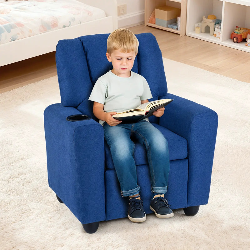 Kids Recliner Chair Push Back Toddler Reclining Armchair with Cup Holder by DirectDeals