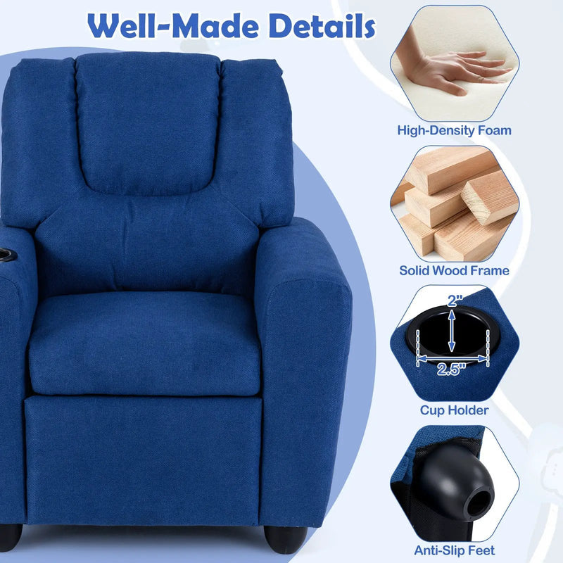 Kids Recliner Chair Push Back Toddler Reclining Armchair with Cup Holder by DirectDeals