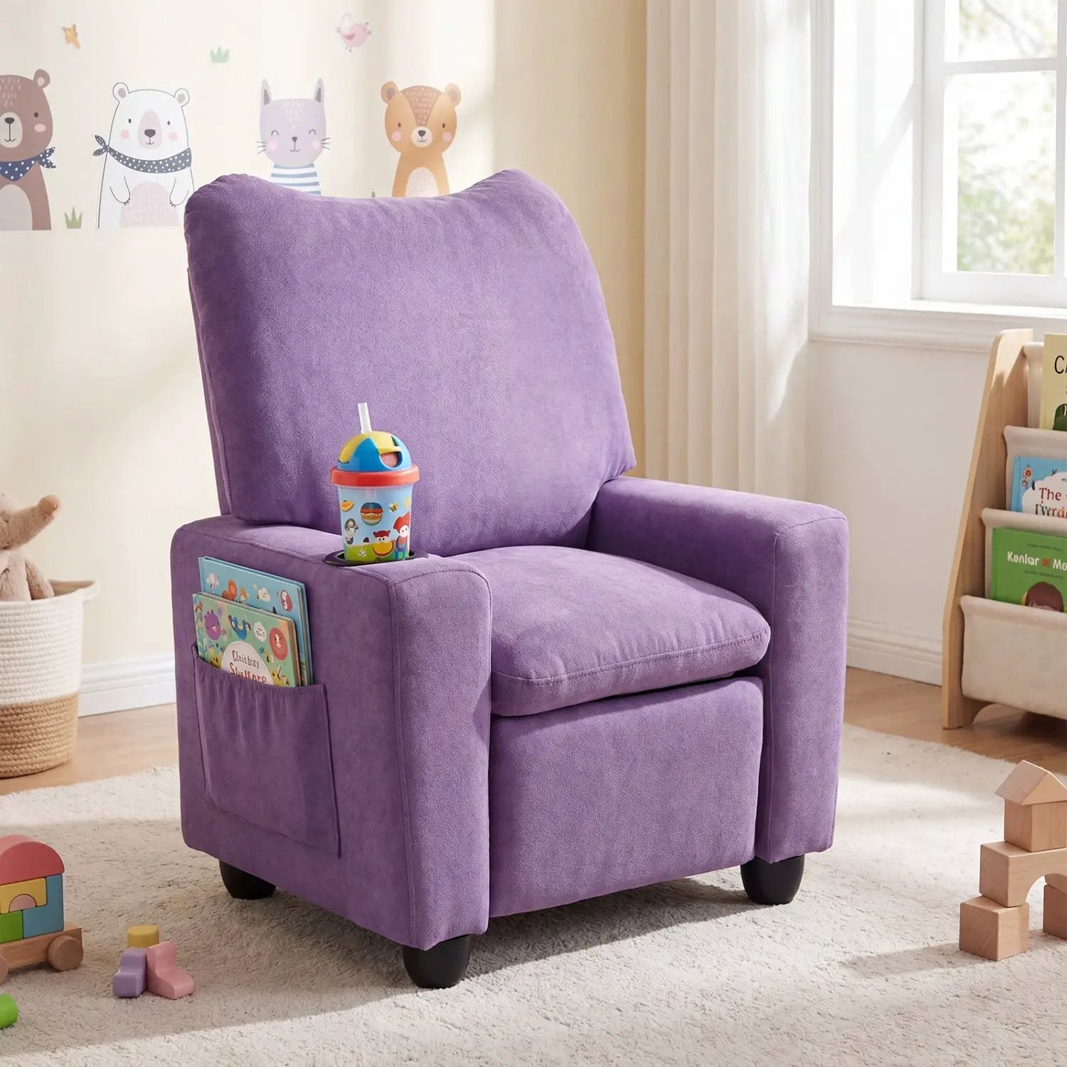 Kids Recliner Sofa with Adjustable Footrest and Cup Holder by DirectDeals