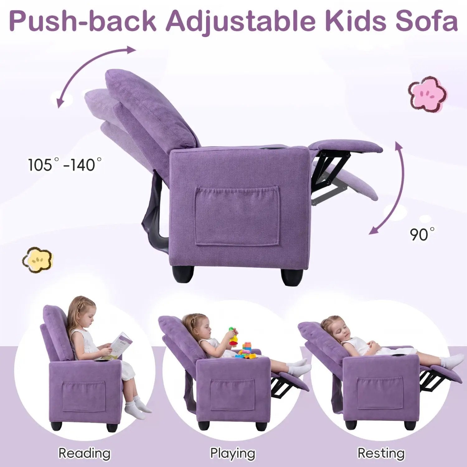Kids Recliner Sofa with Adjustable Footrest and Cup Holder by DirectDeals