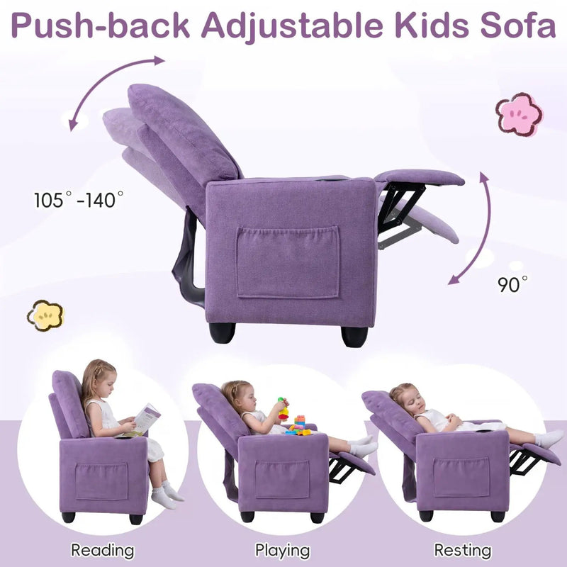 Kids Recliner Sofa with Adjustable Footrest and Cup Holder by DirectDeals