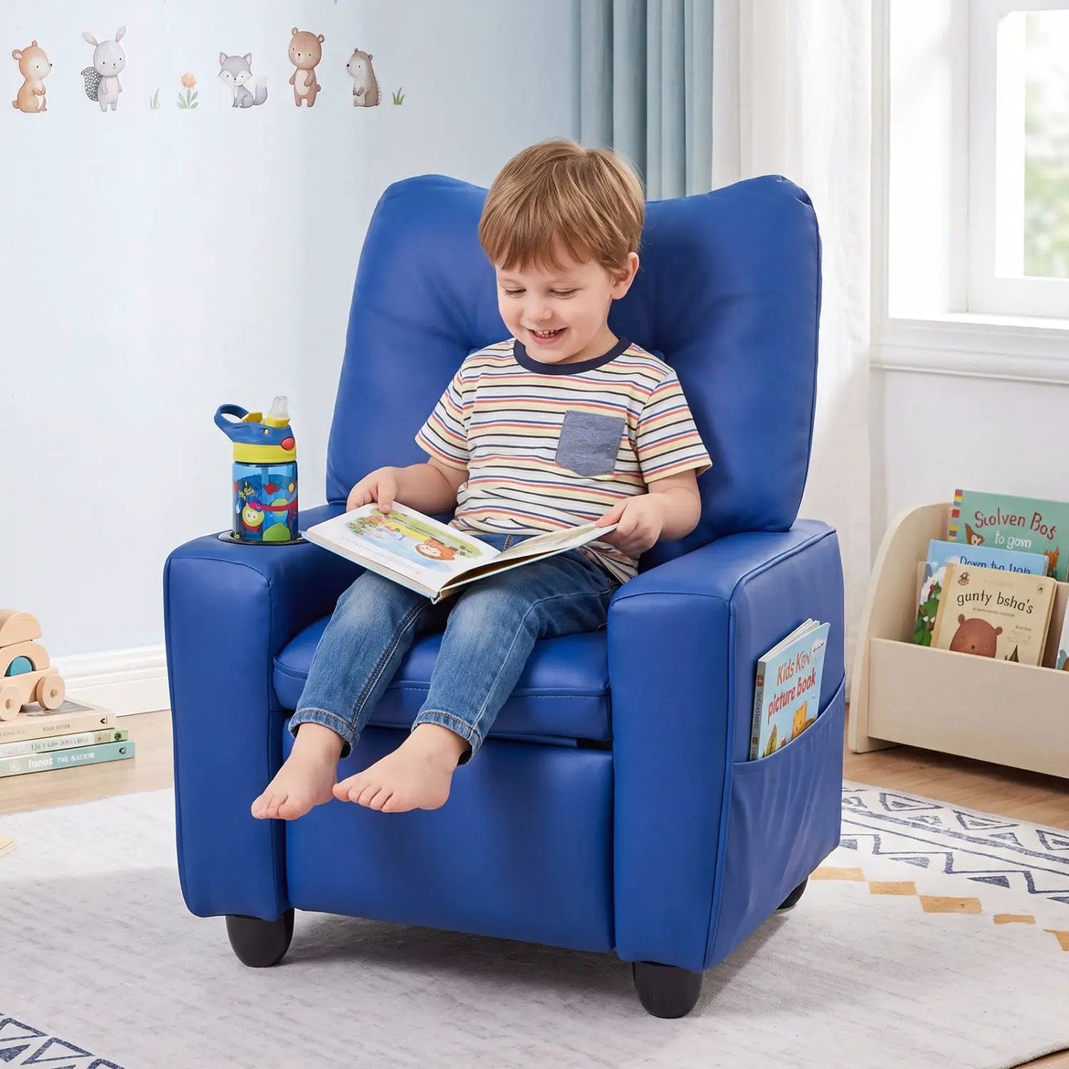 Kids Recliner Chair with Cup Holder and Adjustable Backrest by DirectDeals