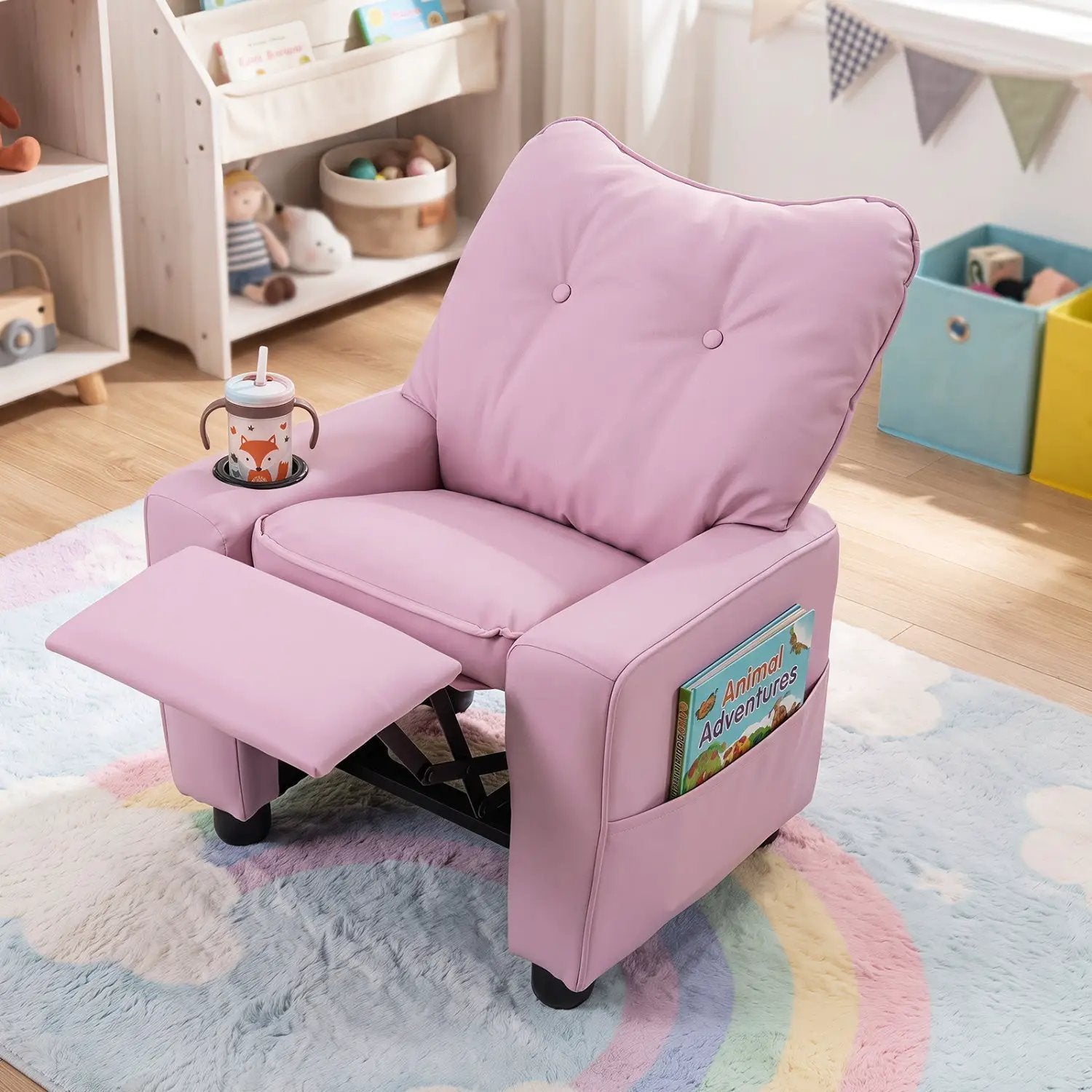 Kids Recliner Chair with Cup Holder and Adjustable Backrest by DirectDeals