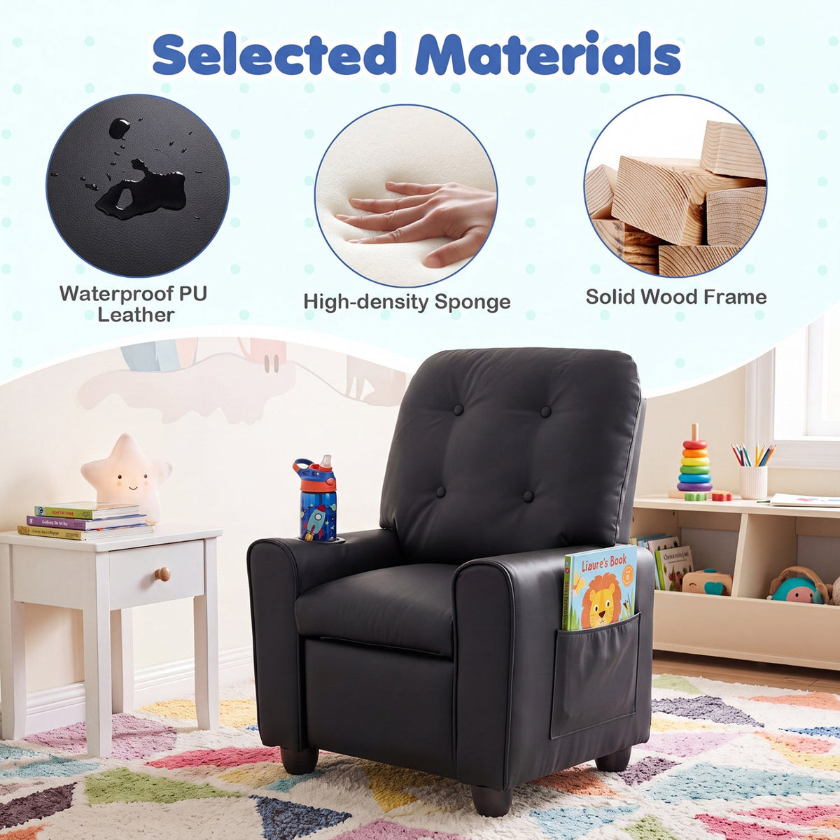 Kids Recliner Chair with Cup Holder & Adjustable Backrest, photo 6 of 10