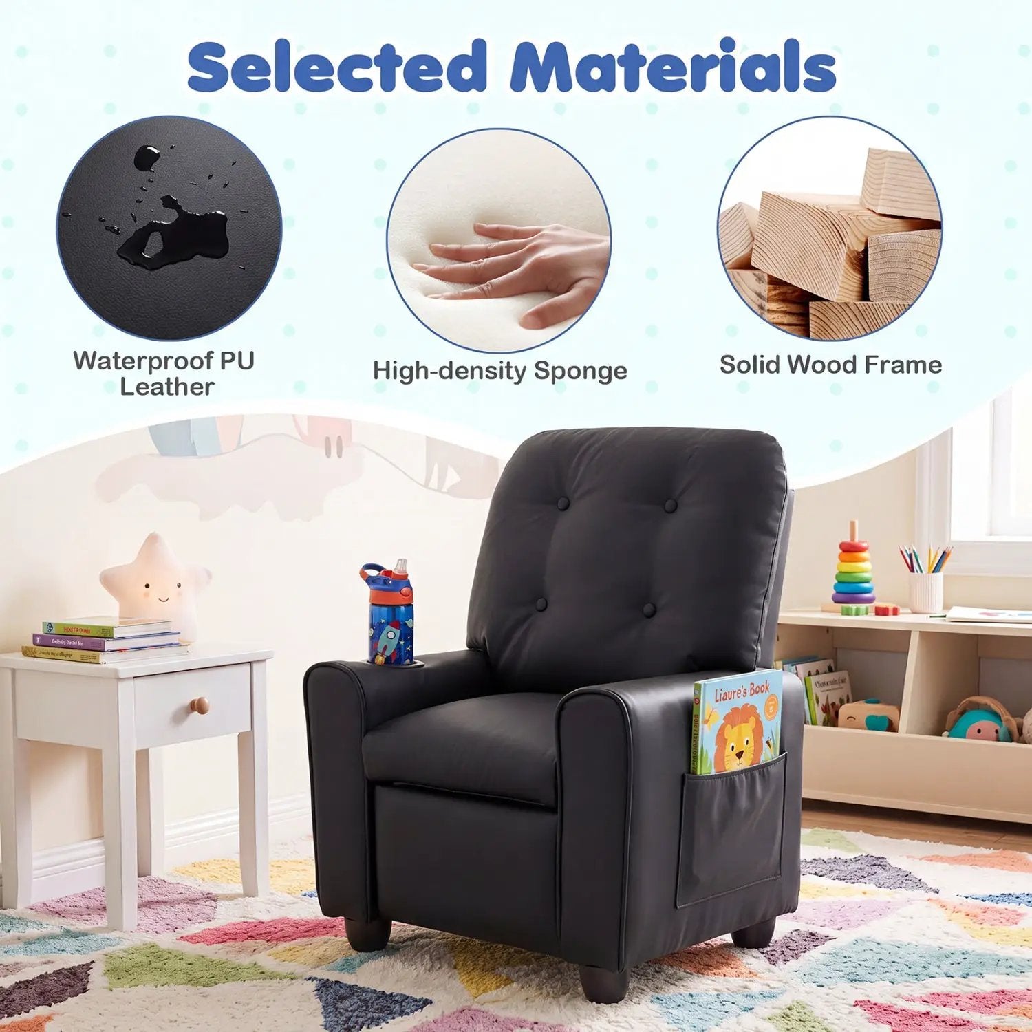 Kids Recliner Chair with Cup Holder & Adjustable Backrest by DirectDeals