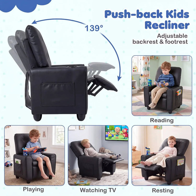 Kids Recliner Chair with Cup Holder & Adjustable Backrest by DirectDeals