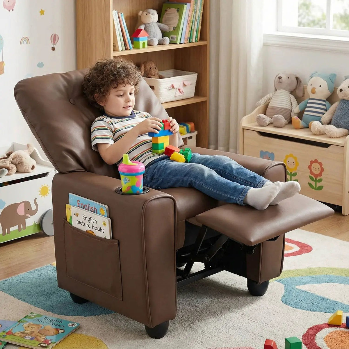 Kids Recliner Chair with Cup Holder & Adjustable Backrest by DirectDeals