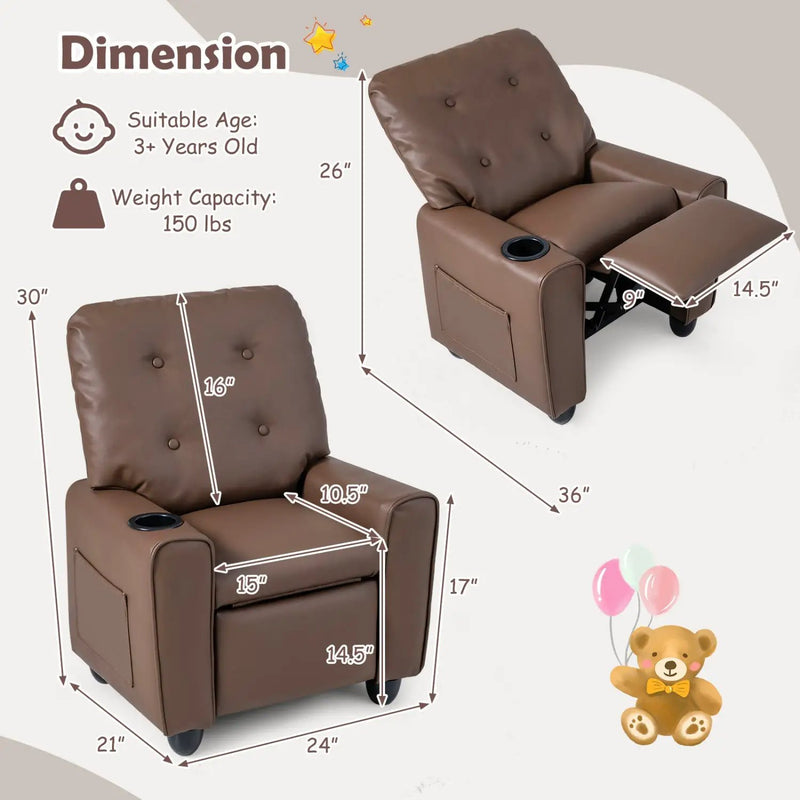 Kids Recliner Chair with Cup Holder & Adjustable Backrest by DirectDeals