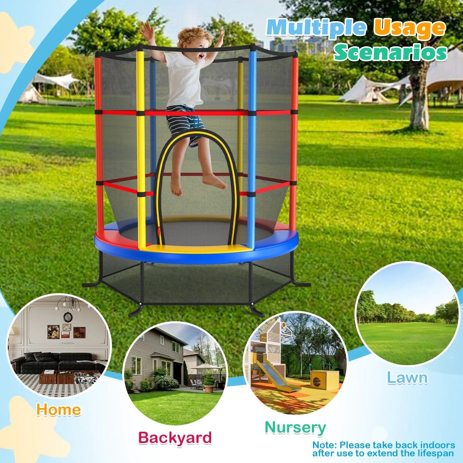 55 Inch Kids Recreational Trampoline Bouncing Jumping Mat with Enclosure Net by DirectDeals