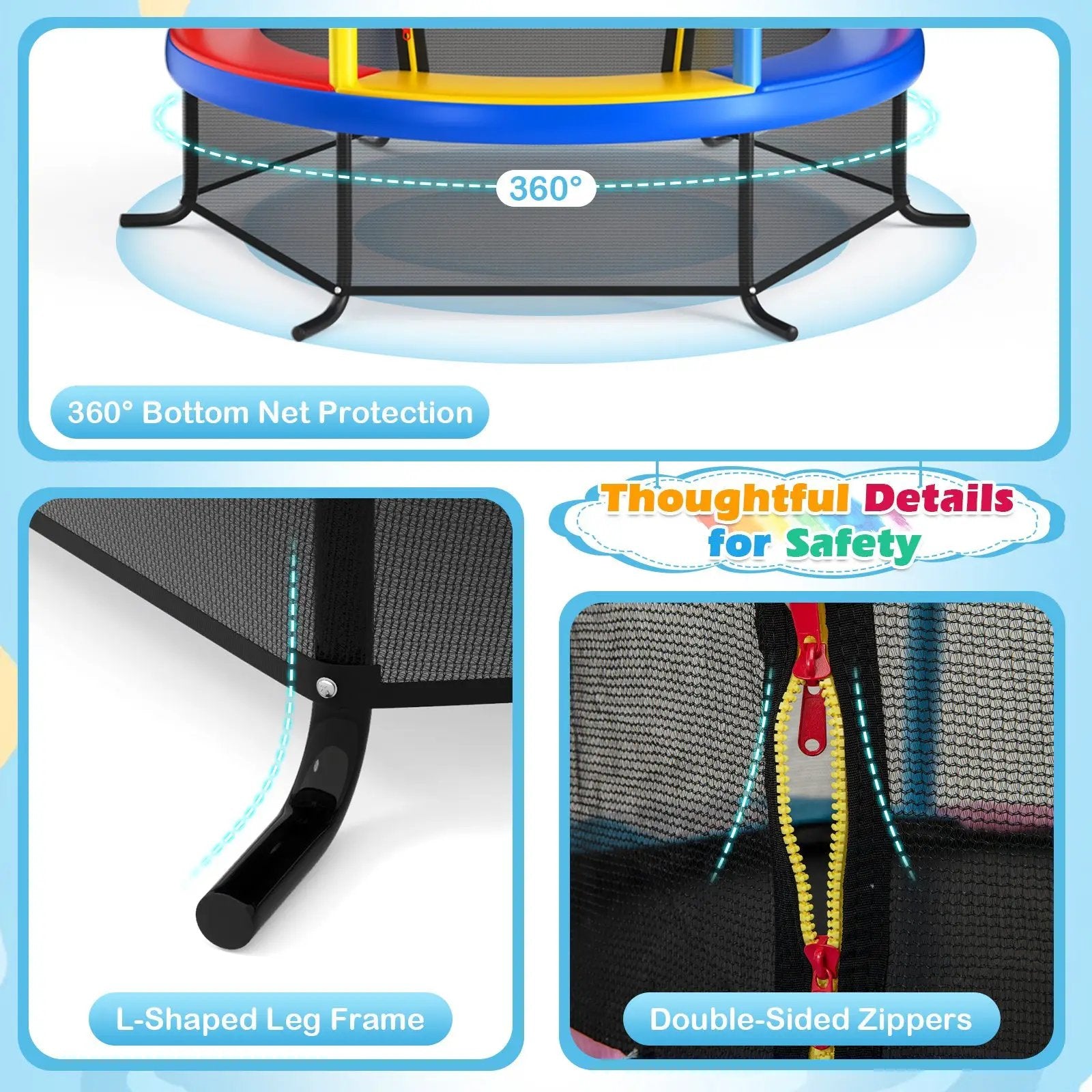 55 Inch Kids Recreational Trampoline Bouncing Jumping Mat with Enclosure Net by DirectDeals