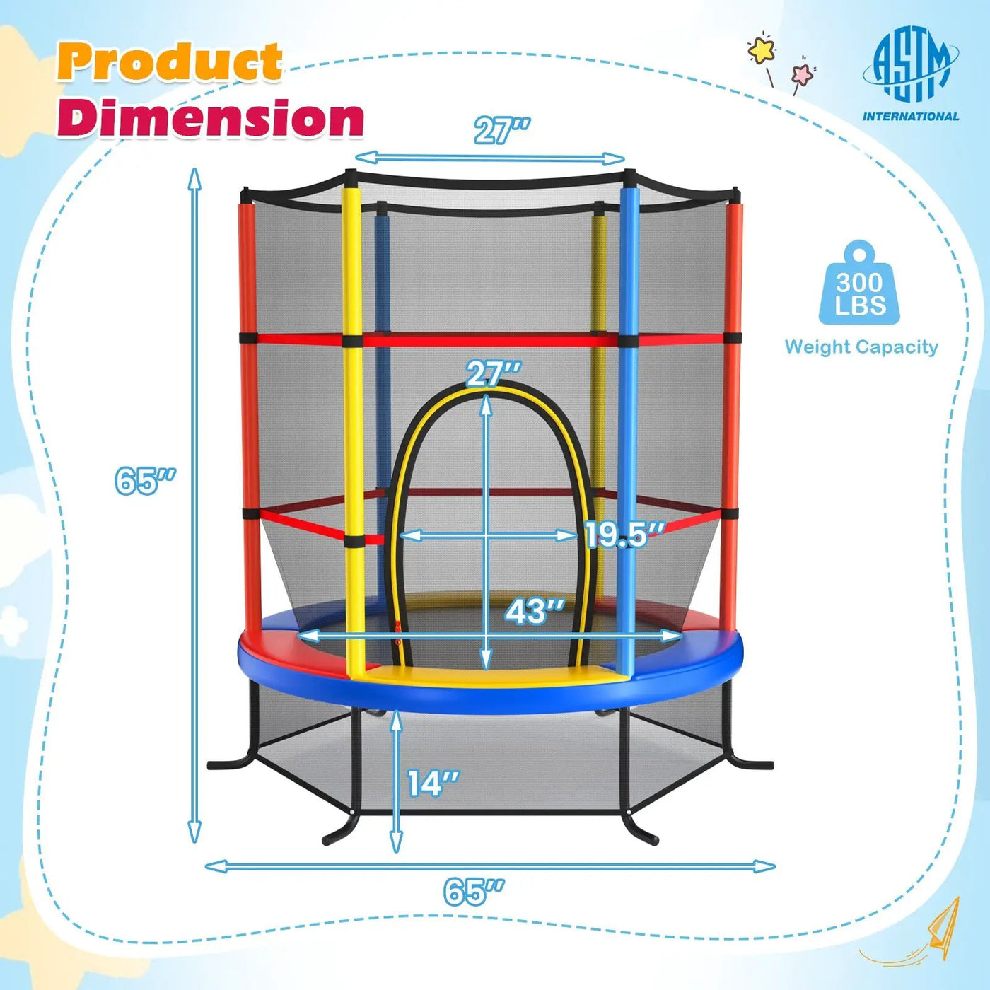 55 Inch Kids Recreational Trampoline Bouncing Jumping Mat with Enclosure Net by DirectDeals
