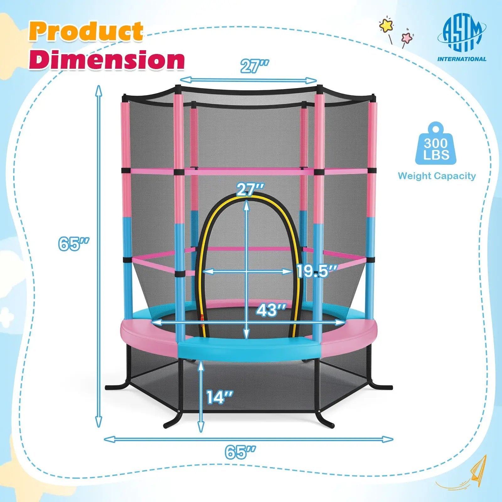 55 Inch Kids Recreational Trampoline Bouncing Jumping Mat with Enclosure Net by DirectDeals