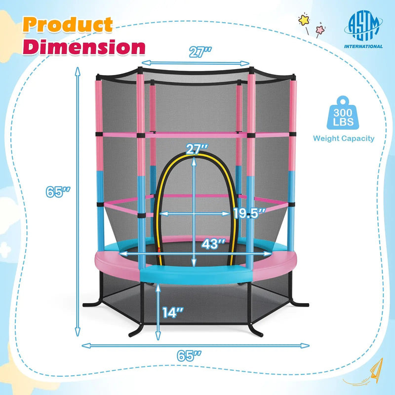 55 Inch Kids Recreational Trampoline Bouncing Jumping Mat with Enclosure Net by DirectDeals