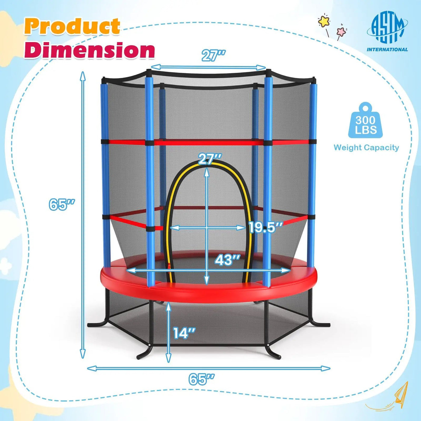 55 Inch Kids Recreational Trampoline Bouncing Jumping Mat with Enclosure Net by DirectDeals