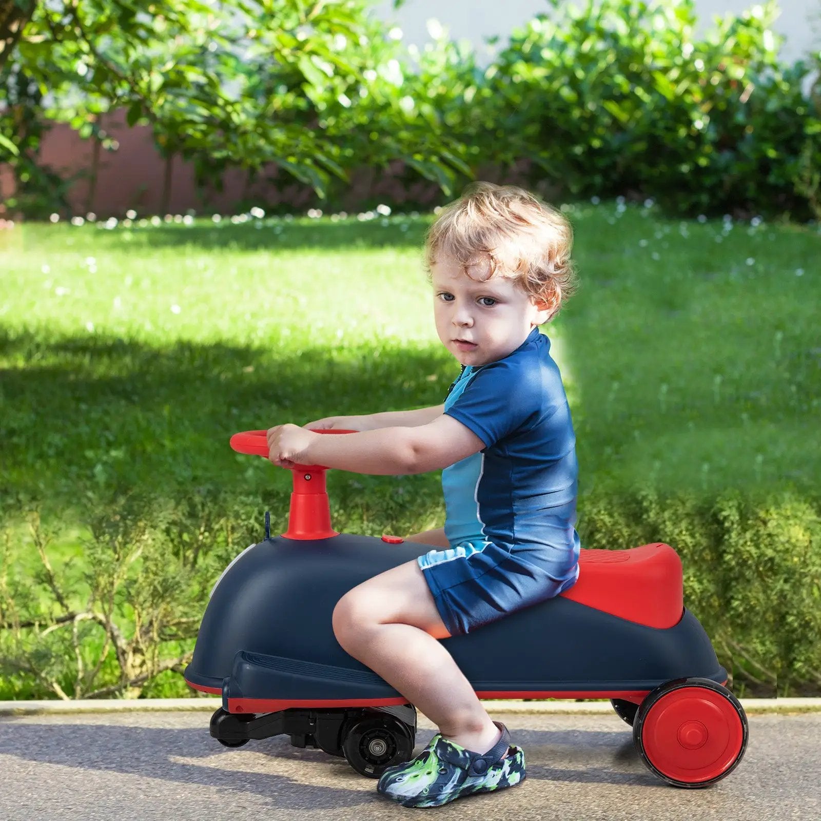 6V Kids Ride On Drifting Wiggle Car 2 in 1 with Music and Pedal and Dolphin-like Design-Blue by DirectDeals