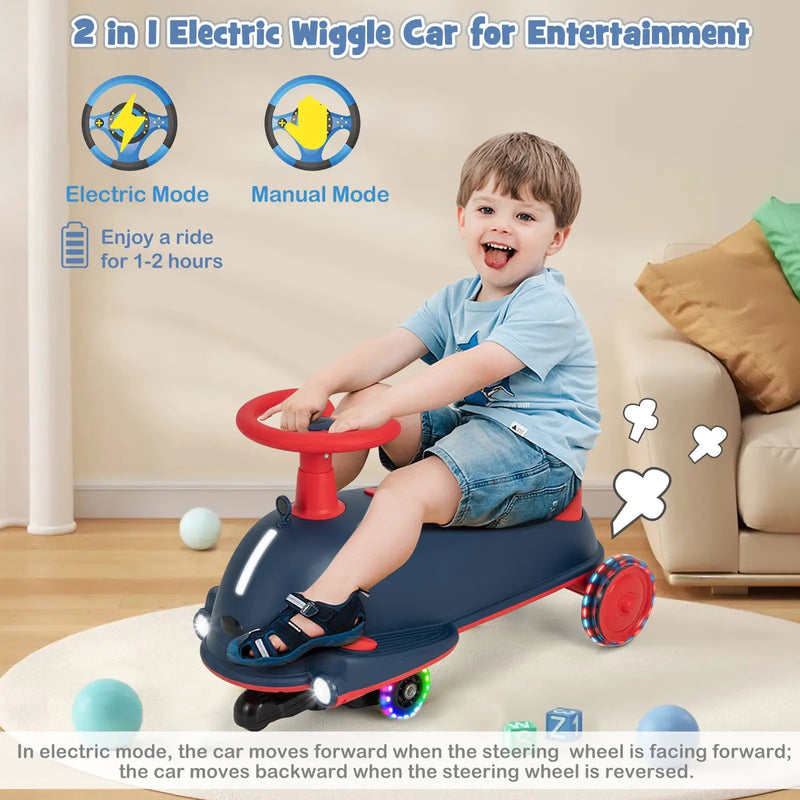 6V Kids Ride On Drifting Wiggle Car 2 in 1 with Music and Pedal and Dolphin-like Design-Blue by DirectDeals