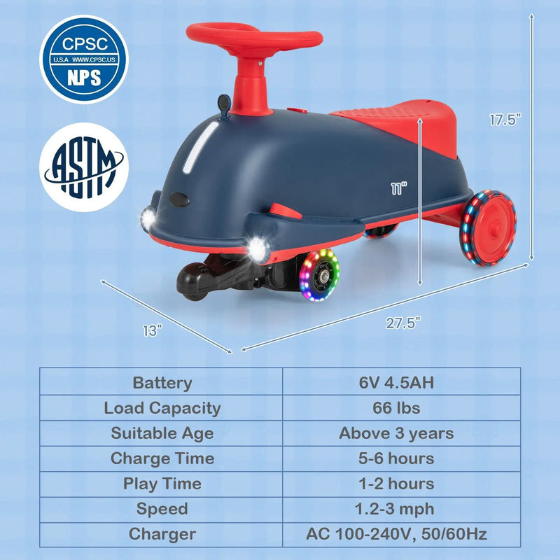 6V Kids Ride On Drifting Wiggle Car 2 in 1 with Music and Pedal and Dolphin-like Design-Blue by DirectDeals