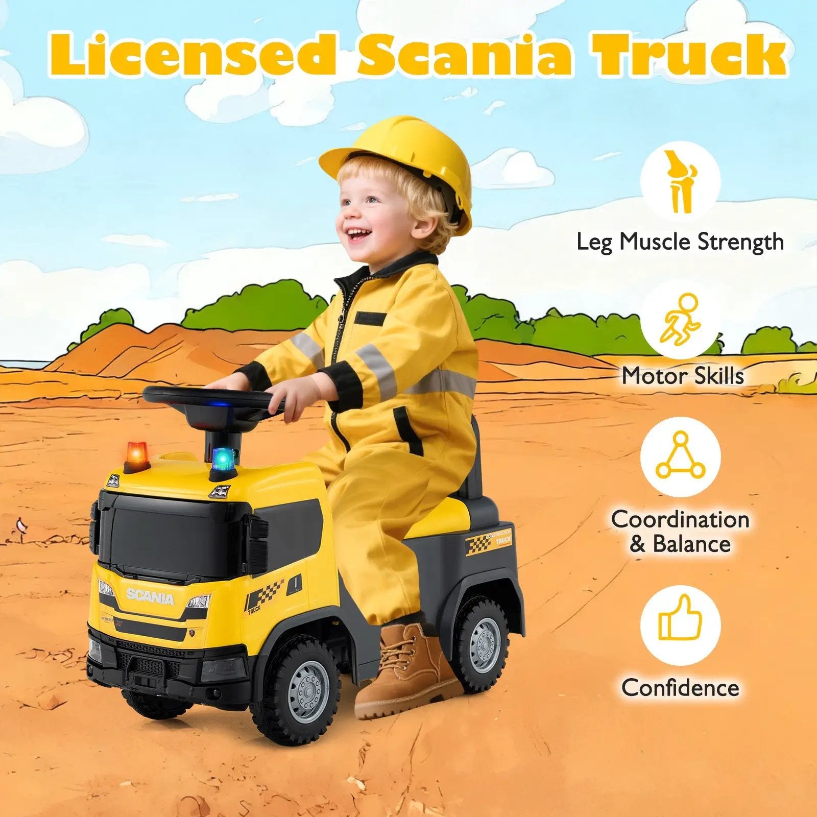Kids Ride On Push Car Licensed SCANIA Truck Toy with Steering Wheel and Music by DirectDeals