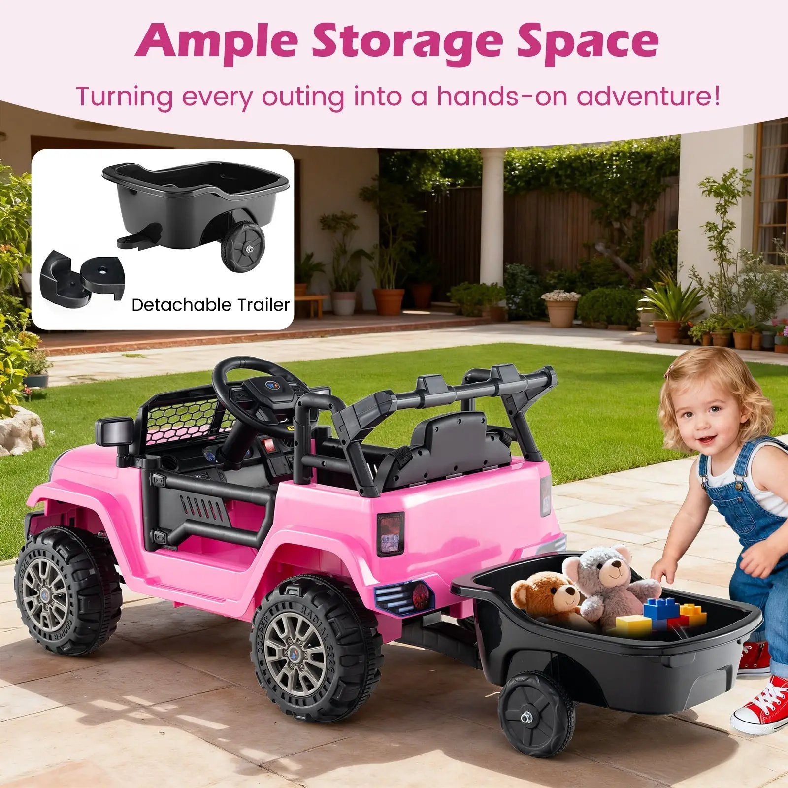 Kids Ride On UTV Car with Detachable Trailer 12V Battery Powered Ride On Truck by DirectDeals