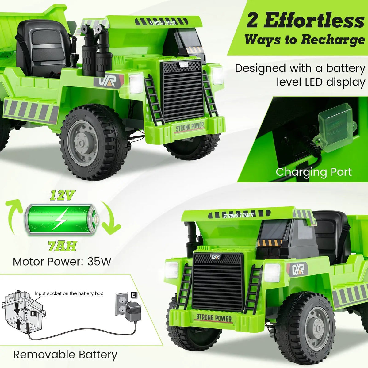 Kids Ride on Dump Truck 12V Ride on Car with Electric Dump Bed by DirectDeals