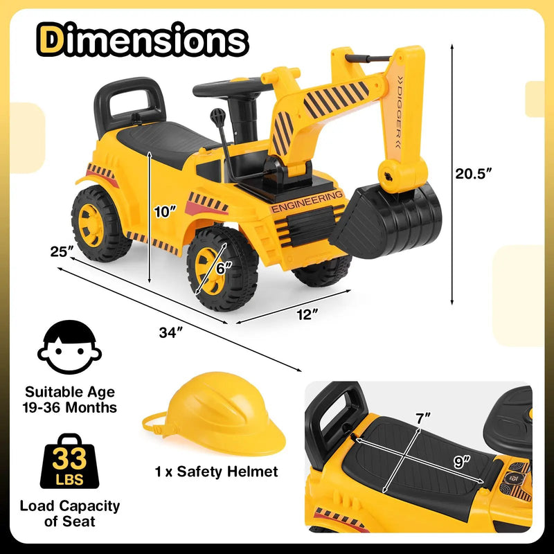 Kids Ride on Excavator with Adjustable Shovel-Yellow by DirectDeals