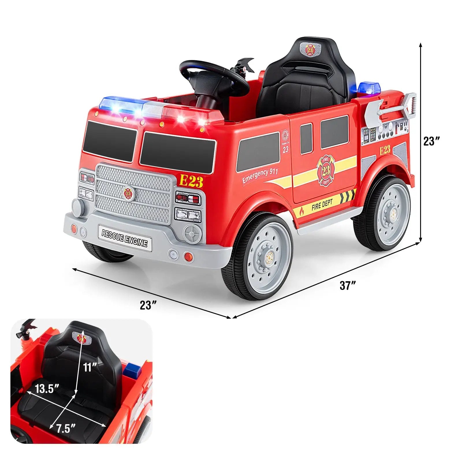 Kids Ride on Fire Truck with Remote Control and Extinguisher-Red by DirectDeals