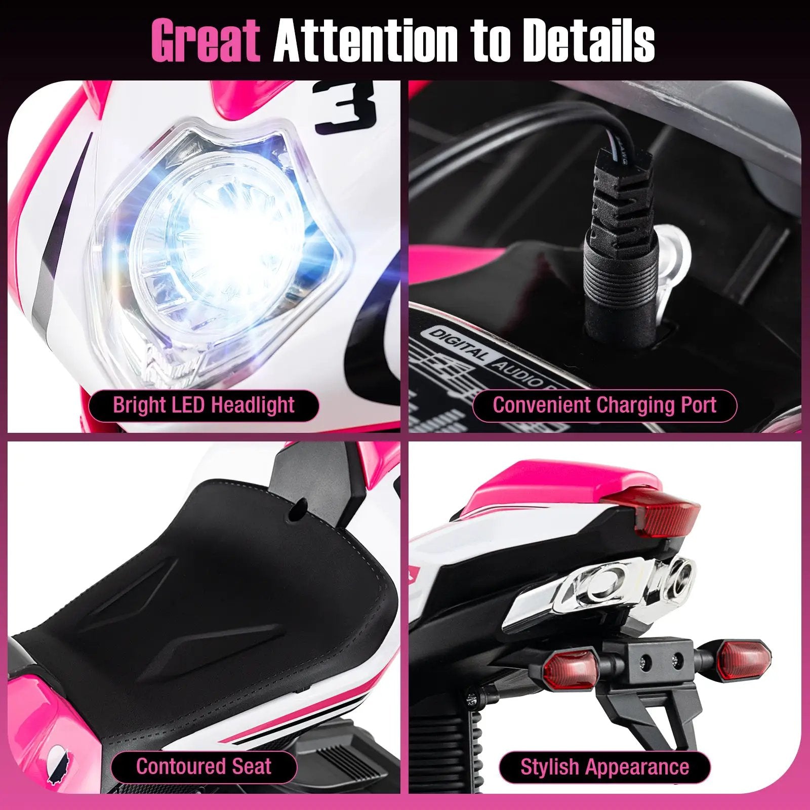 Kids Ride on Motorcycle 6V Battery Powered Mini Electric Motorbike with LED Lights by DirectDeals