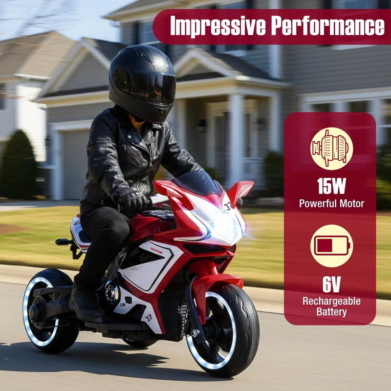 Kids Ride on Motorcycle 6V Battery Powered Mini Electric Motorbike with LED Lights by DirectDeals