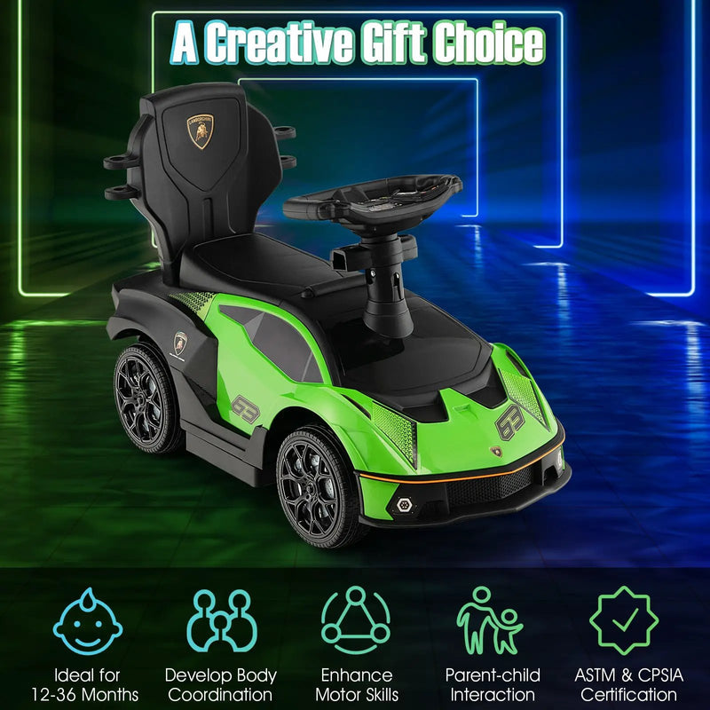 3-in-1 Licensed Lamborghini Ride on Push Car with Handle Guardrail by DirectDeals