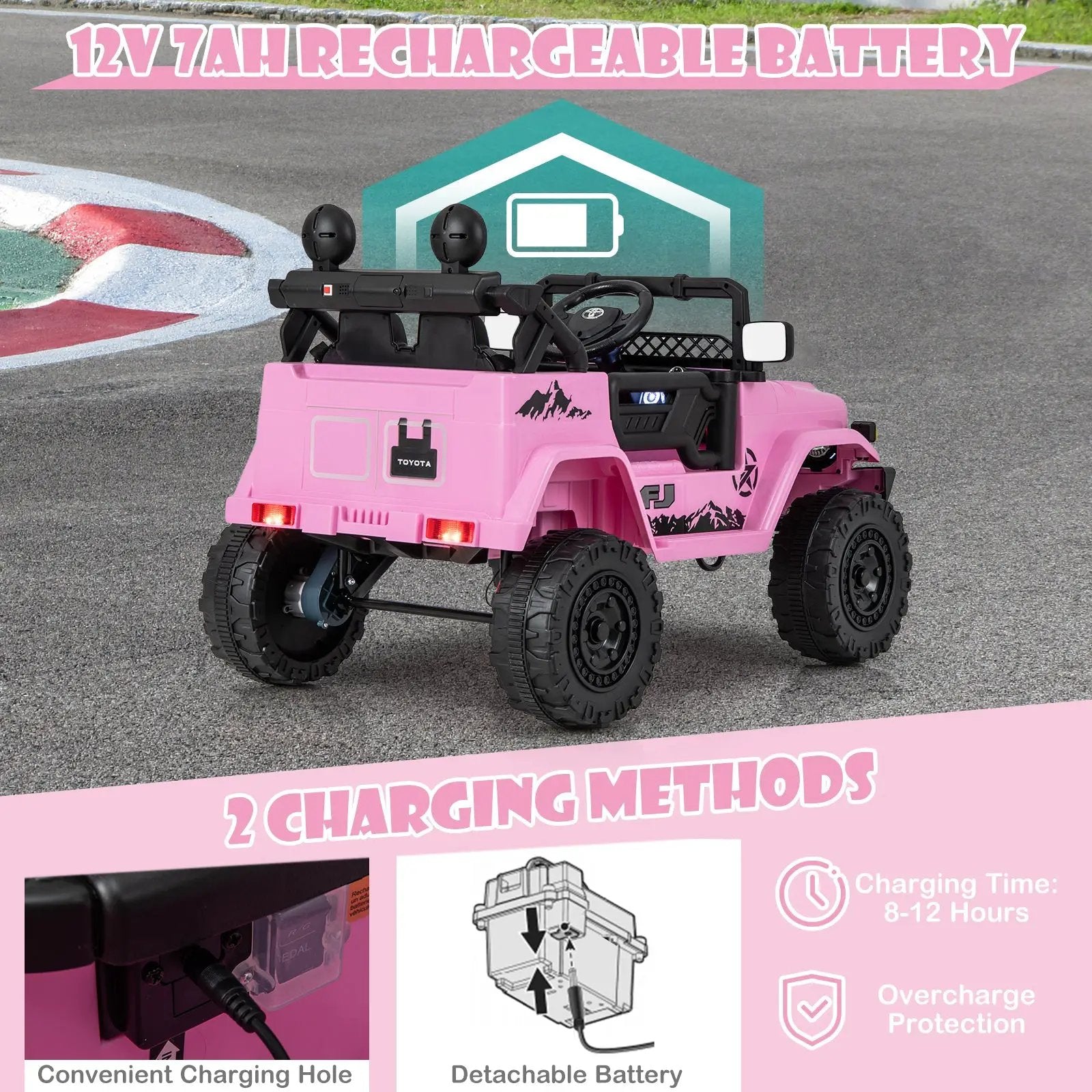 12V 7Ah Licensed Toyota FJ Cruiser Electric Car with Remote Control-Pink by DirectDeals